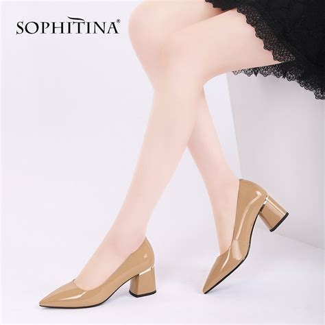 Sophitina High Heel Cow Leather Women Pumps Fashion Pointed Toe Square Heel Shallow Women Shoes