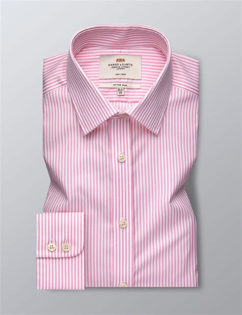 Men S Formal Pink White Stripe Fitted Slim Shirt Single Cuff Non