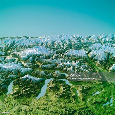 Austria Salzkammergut Topographic Map 3d View Winter Color Stock Photo