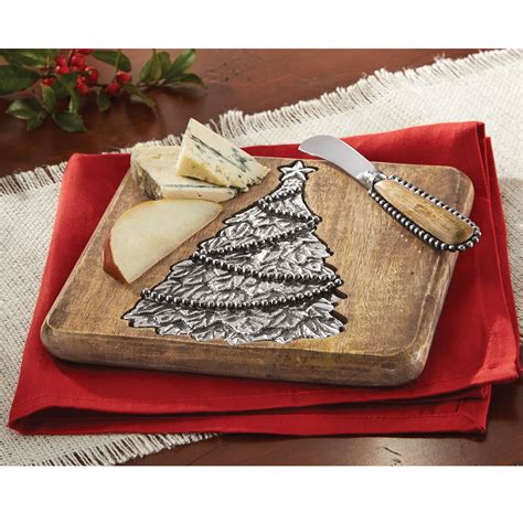 Mud pie ornament cheese tray & spreader christmas dinnerware set ho ho ho green. Mud Pie™ Holly 2 Piece Christmas Tree Cheese Board Platter ...