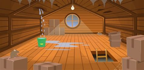 Premium Vector Interior Flooded The Wooden Attic With Boxes