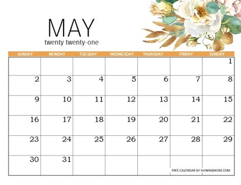 Free Printable May 2021 Calendar 12 Awesome Designs