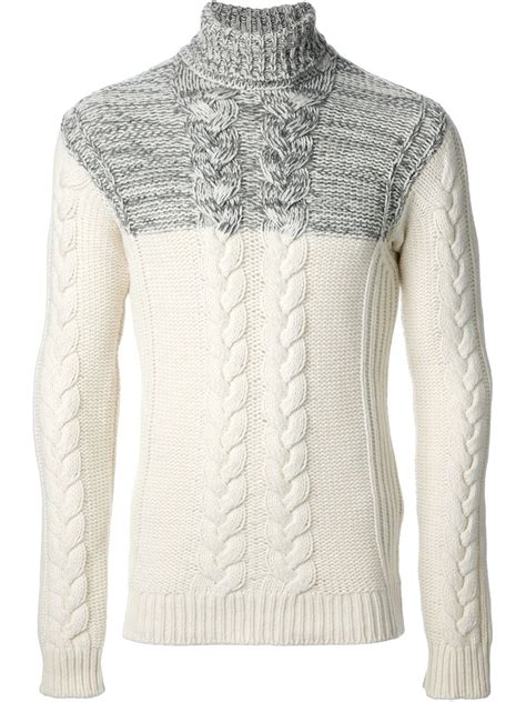 Diesel Cable Knit Turtleneck Sweater In White For Men Lyst