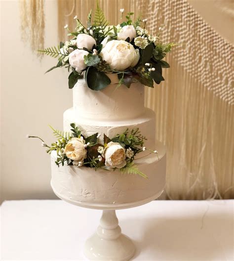 Silk Floral Wedding Cake Topper With Side Floral Option Etsy Floral