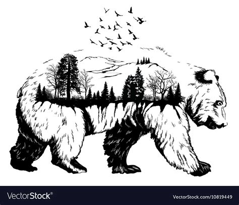 Double Exposure Hand Drawn Bear Royalty Free Vector Image