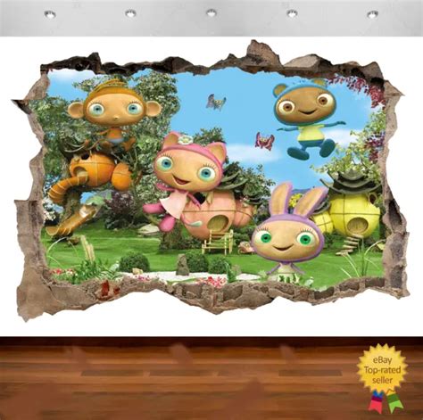 Waybuloo Cbeebies Characters 3d Smashed Wall View Sticker Poster Vinyl