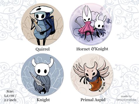 Hollow Knight Buttons Knight Hornet Quirrel Primal Aspid