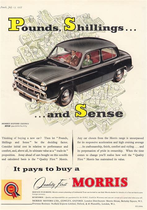 Vintage Morris Oxford Saloon Car Ad Punch Magazine 1955 Car Ads