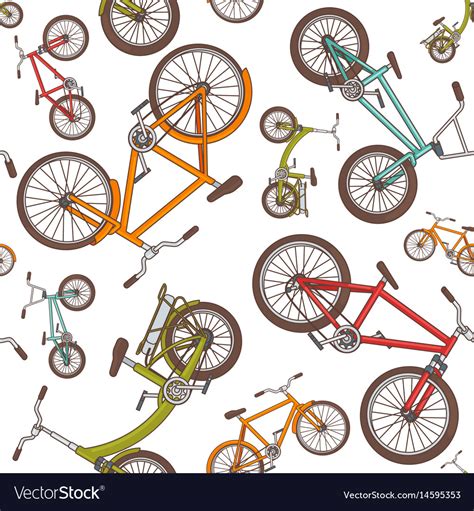 Colorful Cartoon Bicycles Seamless Pattern Vector Image
