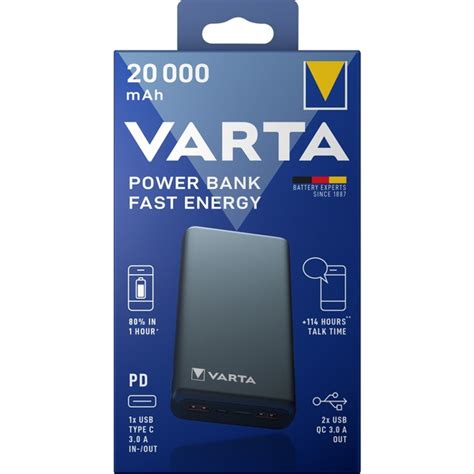 Varta Power Bank Fast Energy Powerbank Grau Mah