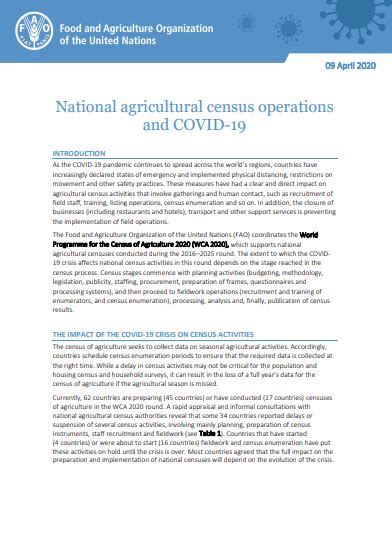 National Agricultural Census Operations And Covid Policy Support And Governance Food And