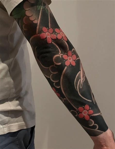 Flower Black Ink Black Sleeve Tattoo Solid Black Tattoo Full Sleeve
