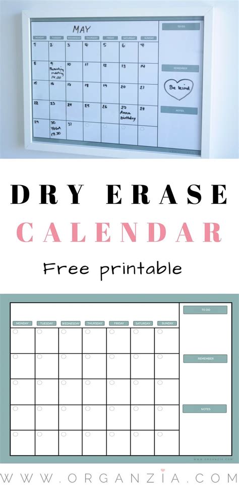Diy Monthly Planner Dry Erase Calendar Free Printable Diy Calender