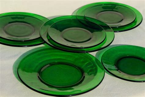 Vintage Glassware Forest Green Glass Dishes Salad And Bread Plates Set