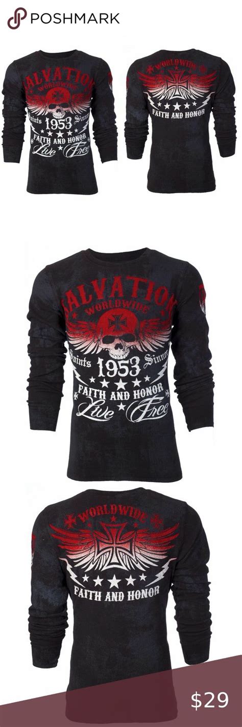 Archaic By Affliction Mens Long Sleeve Thermal Shirt Black Tide Biker