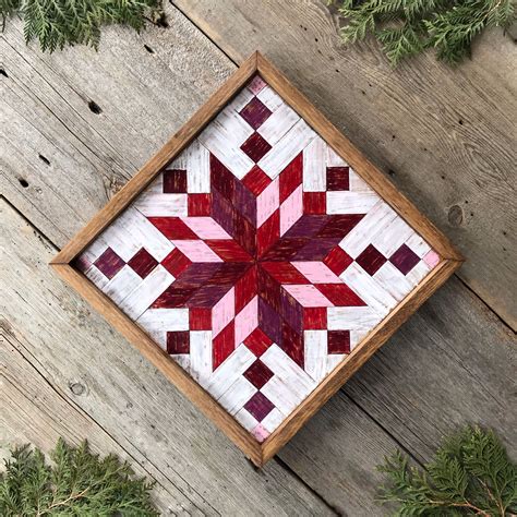 Barn Quilt Wood Wall Art W Star Quilt Square Pattern Wooden Barn