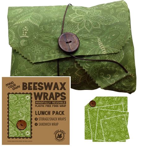 Beeswax Wraps Lunch Kit Food Storage Pack 1 Small 1 Medium 1 Large