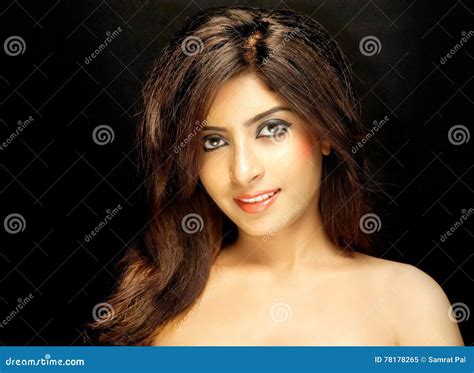 Fashion Asian Lady Nude Close Up Beauty Shot Looking At Camera Stock