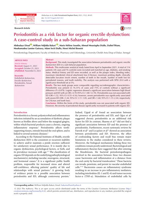 Pdf Periodontitis As A Risk Factor For Organic Erectile Dysfunction