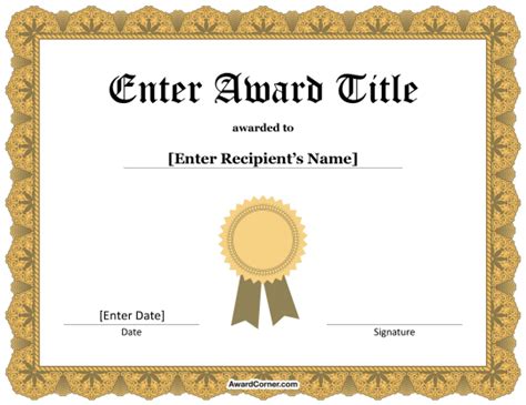 Gold Ribbon Certificate Template For Microsoft Word