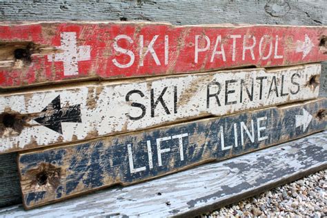 Rustic Ski Sign Set Wood Ski Trail Sign Ski Patrol Ski Etsy Ski