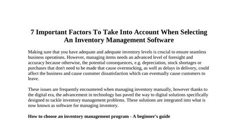 7 Important Factors To Take Into Account When Selecting An Inventory