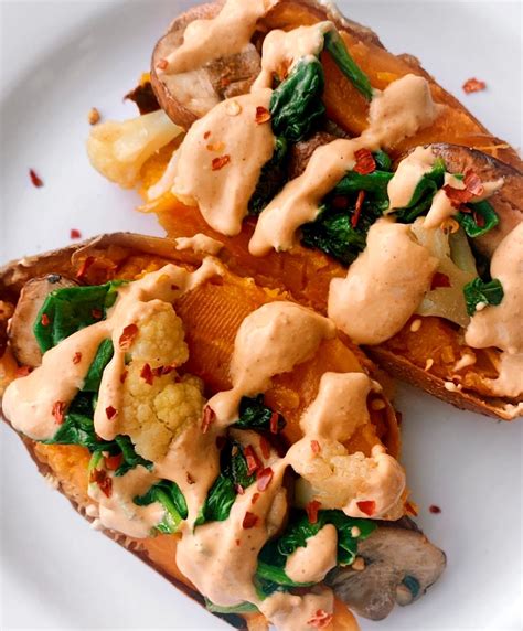 Spicy Stuffed Sweet Potatoes With Chipotle Bitchin Sauce 🌶🍠 Bake Yer