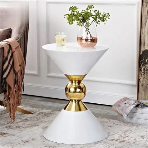 Modern Round White End Table Of Hourglass Fiberglass In Large Homary