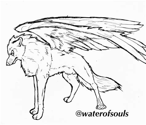 Free Winged Wolf Lineart By Waterofsouls On Deviantart
