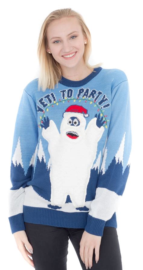 Yeti To Party Abominable Snowman Light Up Blue Ugly Christmas Sweater