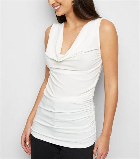 White Sleeveless Cowl Neck Top New Look Cowl Neck Top Tops White