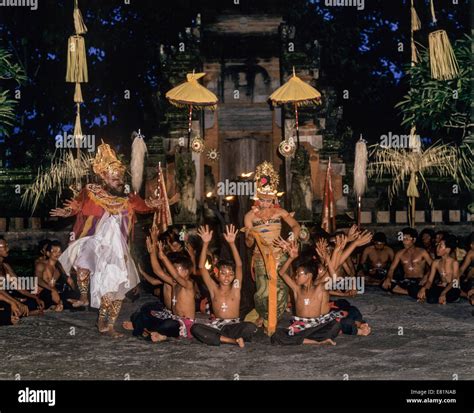 Dancers Performing The Kecak Dance Ubud Bali Indonesia Stock Photo