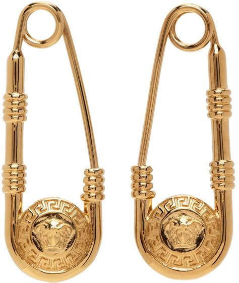 Versace Gold Safety Pin Earrings Versace