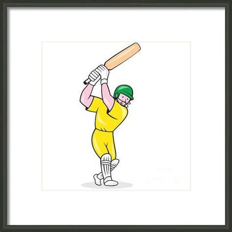 Cricket Player Batsman Batting Cartoon Framed Print By Aloysius