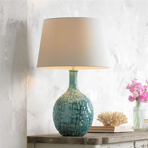 360 Lighting Mid Century Modern Table Lamp Teal Ceramic Gourd White