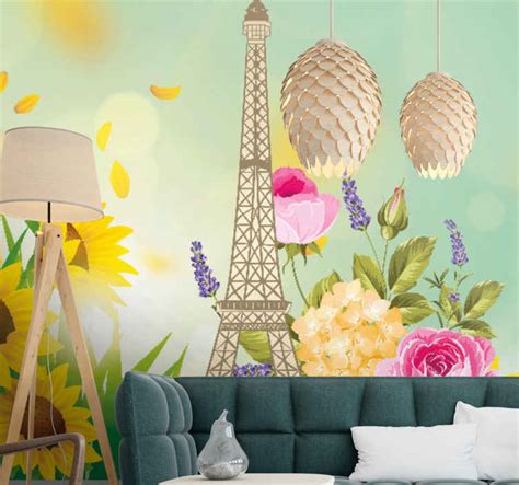 Eiffel Tower With Flowers Cityscape Murals Tenstickers