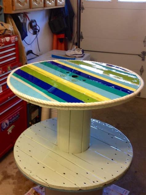 Upcycled Rope Spool Table Such Bright Colors Large Wooden Spools