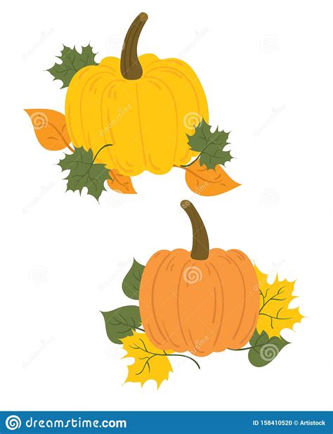A Set Of Pumpkins In Fallen Leaves A Collection Of