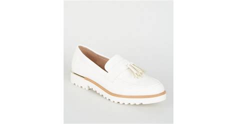 Off White Leather Look Chunky Tassel Loafers New Look