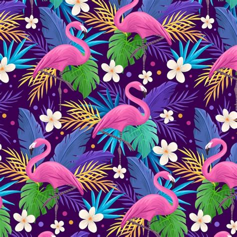 Colorful Flamingo Pattern Free Vector