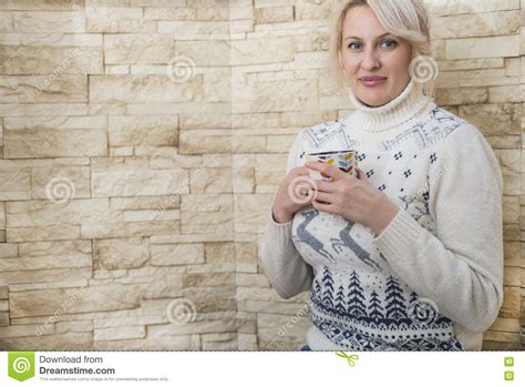Woman In A White Sweater Stock Photo Image Of Hair Trim 82532562