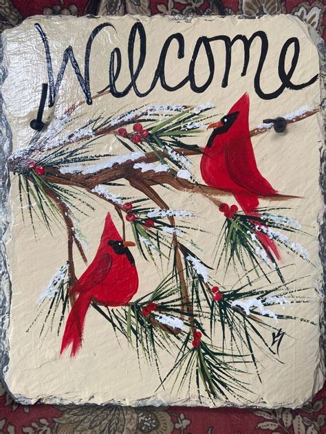 Slate Welcome Sign Painted Slate Sign Winter Welcome Sign Etsy
