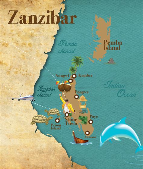 Travel guide to touristic destinations, museums and architecture in zanzibar island. Illustrated Maps