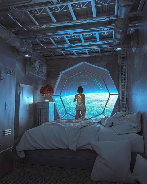“space Station Room Cyberpunk Futuristic Art Sci Fi Concept Art