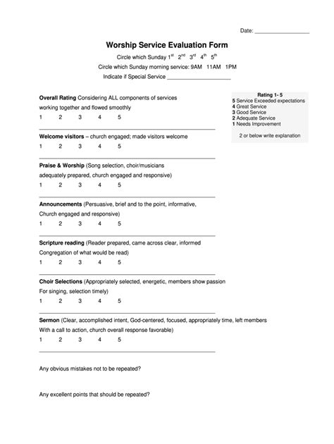 Worship Evaluation Form Fill Online Printable Fillable Blank