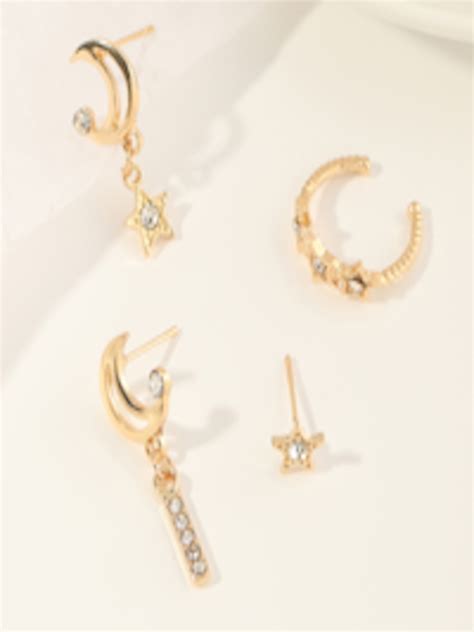 Buy Urbanic Set Of Gold Toned Stone Studded Mismatch Earrings