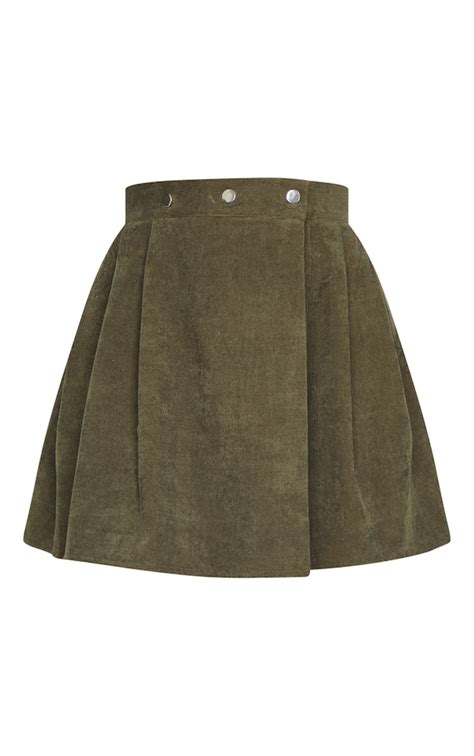 Khaki Cord Skater Skirt Skirts Prettylittlething Usa