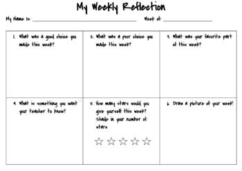 Weekly Reflection Sheet For Babes By Sharp NdGrade TpT