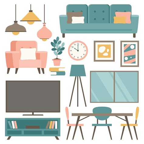 Interior Design Concept With Flat Furnitures 2871495 Vector Art At Vecteezy