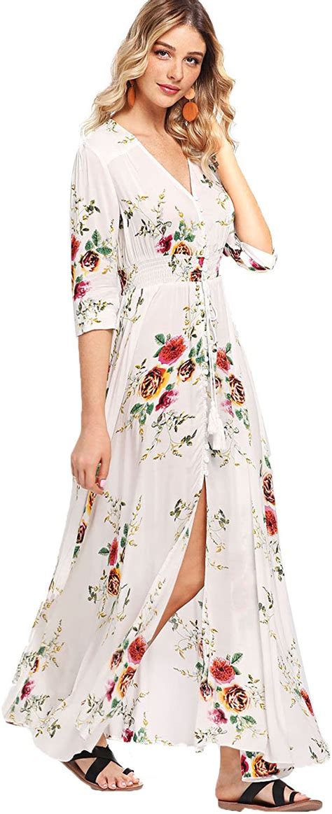 Milumia Womens Button Up Split Floral Print Flowy Party Maxi Dress